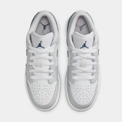 Air Jordan 1 Low Grade School Basketball Shoes (White/Midnight Navy/Neutral Grey)