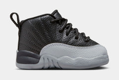 Air Jordan 12 Retro Black and Wolf Grey Infant Toddler Lifestyle Shoes (Black/Wolf Grey/White)