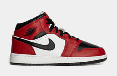 Air Jordan 1 Mid Chicago Black Toe Grade School Lifestyle Shoes (Black/Black/Gym Red)