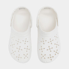 Classic Clog Floral Cut Out Womens Sandals (White)