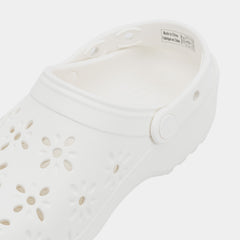 Classic Clog Floral Cut Out Womens Sandals (White)