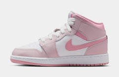 Air Jordan 1 Mid Grade School Lifestyle Shoes (Pearl Pink/Medium Soft Pink/White)