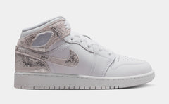 Air Jordan 1 Mid SE Grade School Lifestyle Shoes (White/Field Silver)