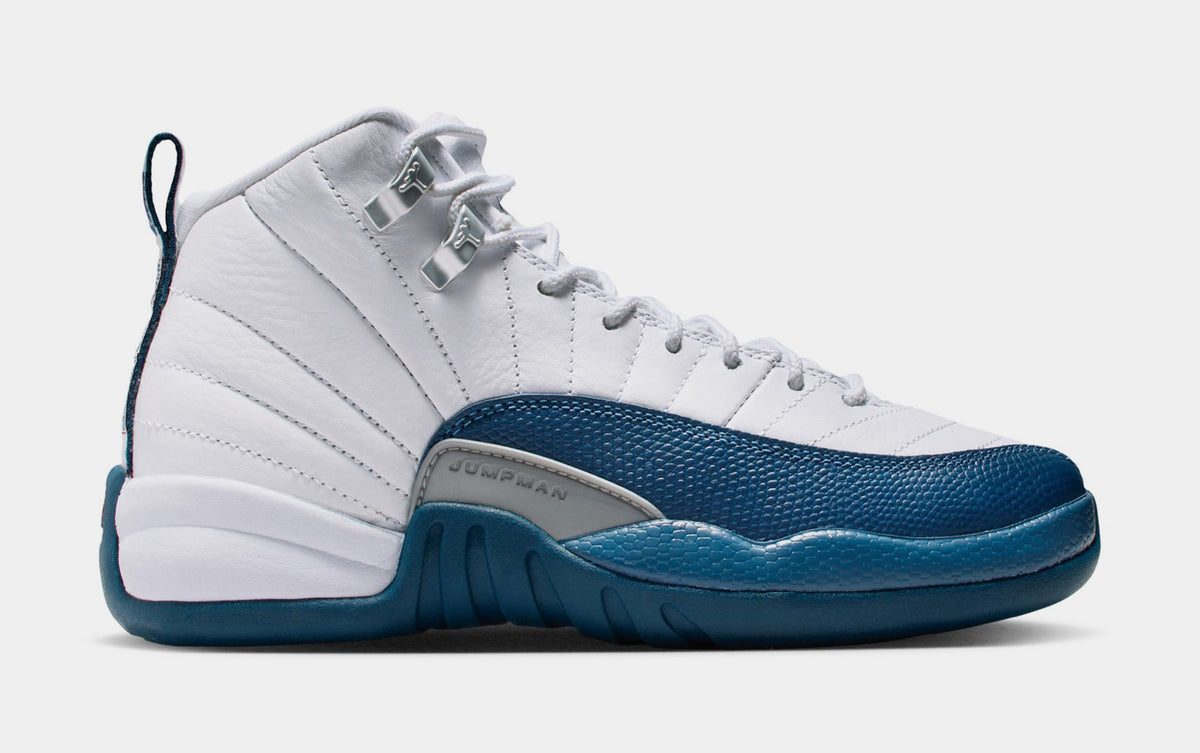 Air Jordan 12 Retro French Blue Grade School Lifestyle Shoes (White/French Blue/Metallic Silver)