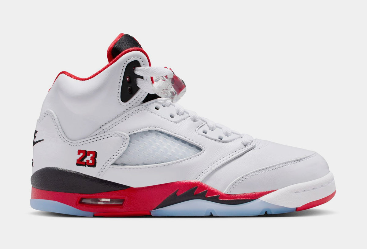 Air Jordan 5 Retro Fire Red Grade School Lifestyle Shoes (White/Fire Red/Black) Free Shipping