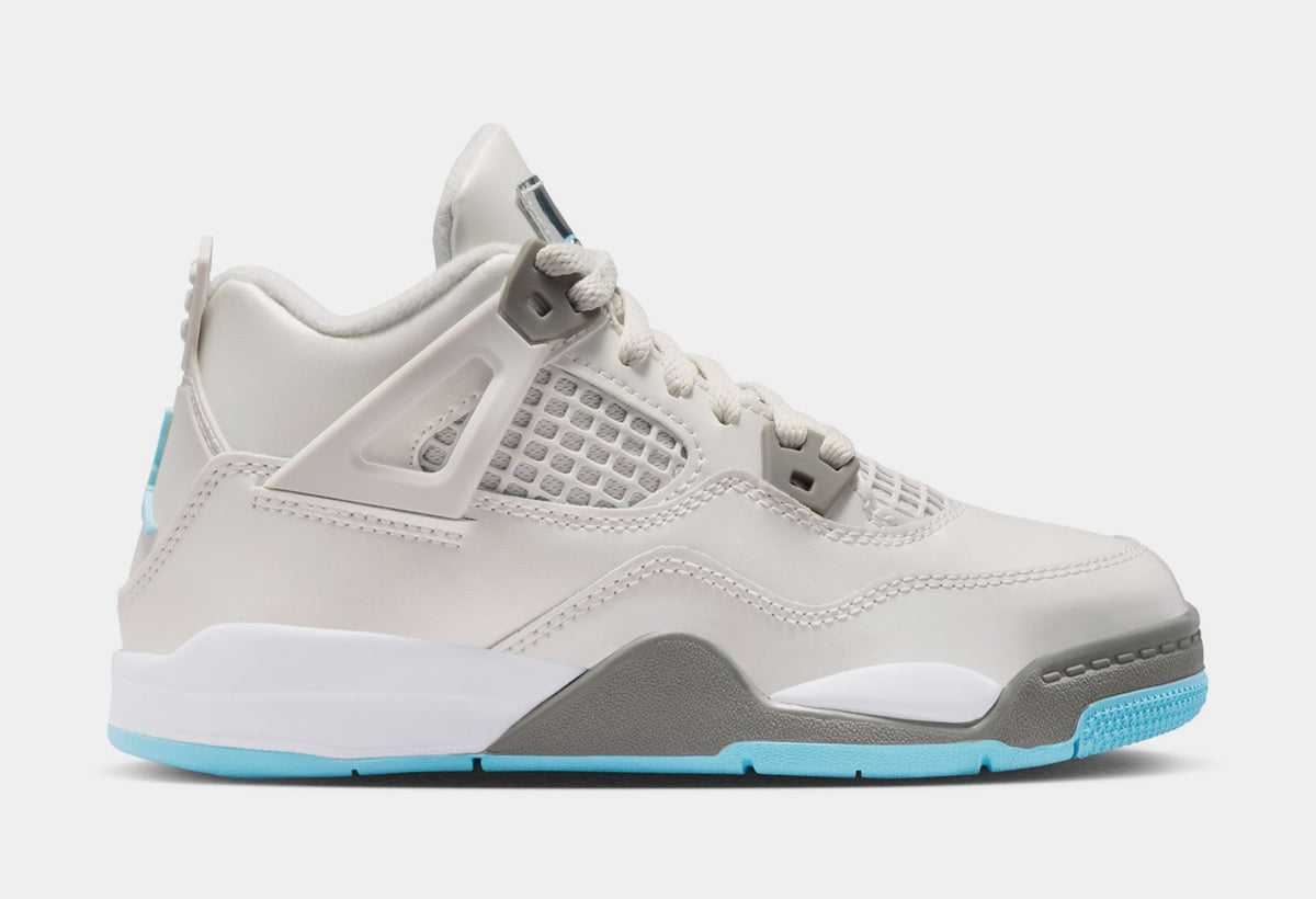 Air Jordan 4 Retro Blue Chill Preschool Lifestyle Shoes (Photon Dust/Blue Chill/Flat Pewter/White)