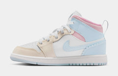 Jordan 1 Mid SE Love Is In The Air Preschool Lifestyle Shoes (Half Blue/Pale Ivory/White/Half Blue)