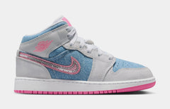 Air Jordan 1 Mid SE Grade School Lifestyle Shoes (Cobalt Bliss/White/Pink Glow)